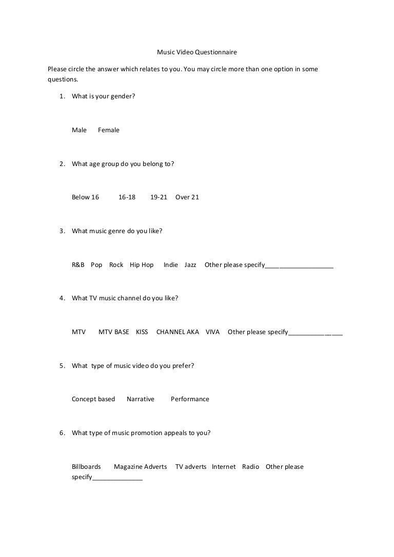 Music video questionnaire