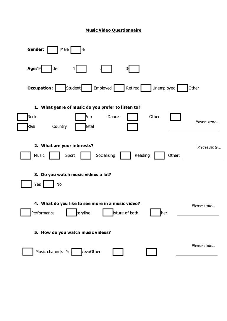 Music video questionnaire