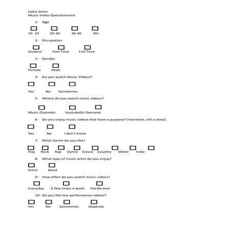 Music video questionnaire | DOCX