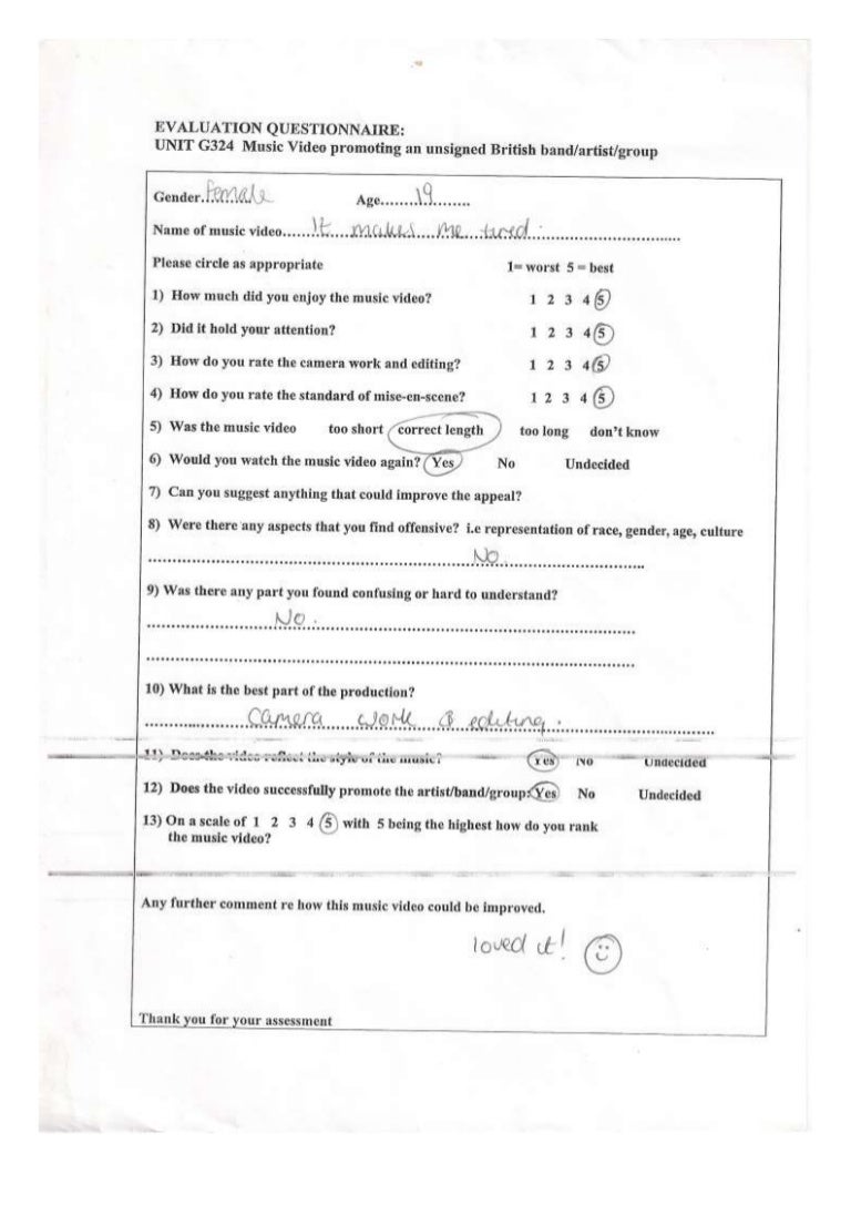 Music video questionnaire