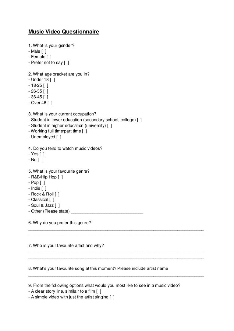 Music video questionnaire