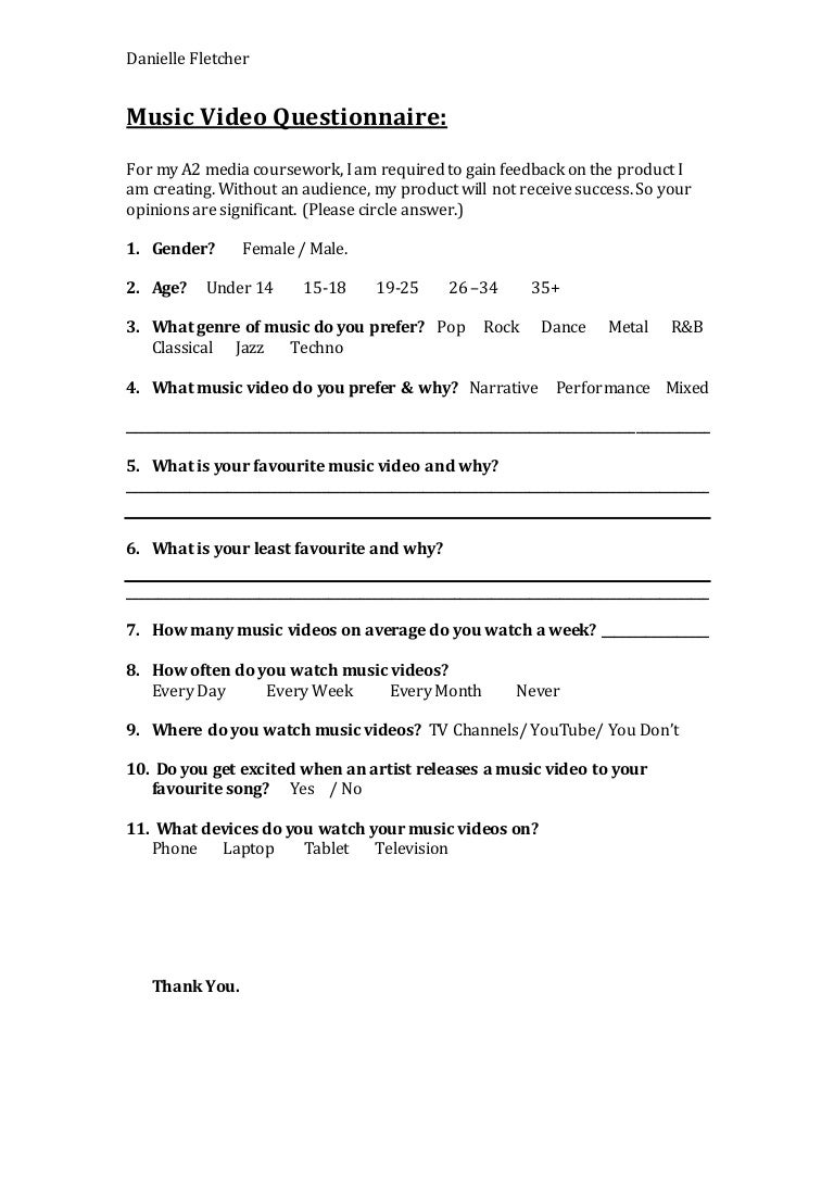 Music Video Questionnaire