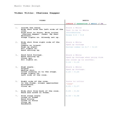 Music video script_chelseadagger