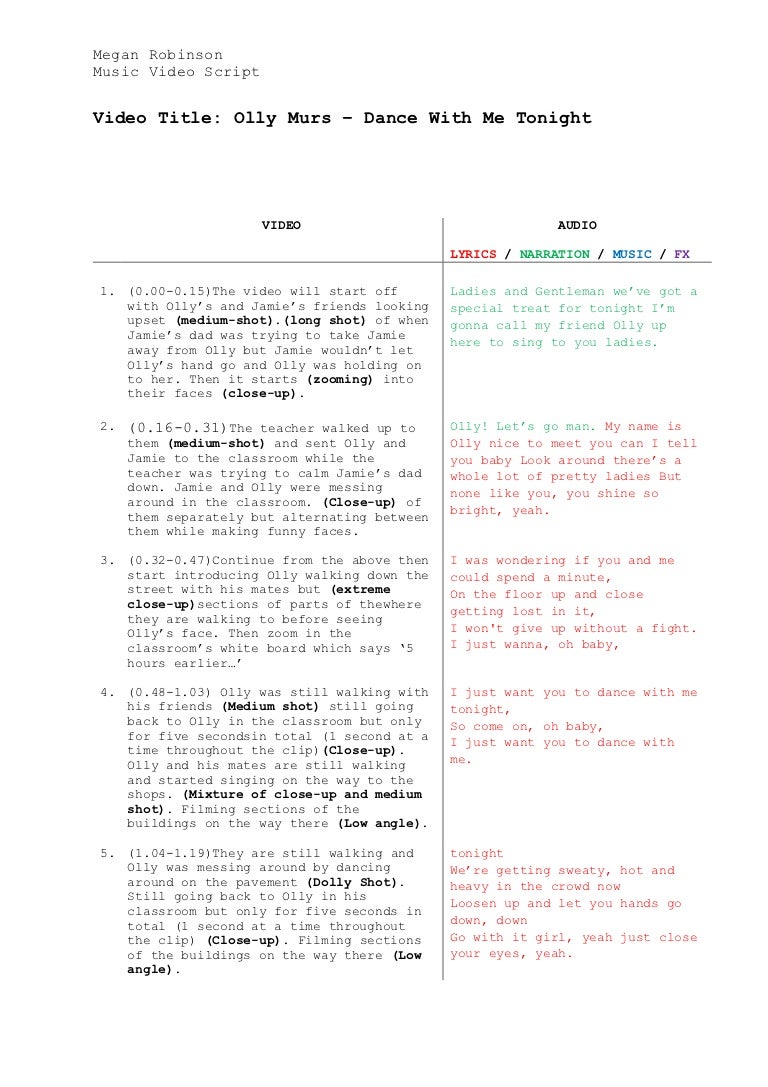 Music Video Script Template 2