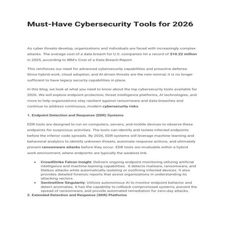 Must-Have Cybersecurity Tools for 2026- USAII