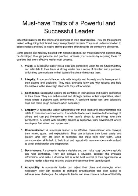 Characteristic of a good leader | PDF