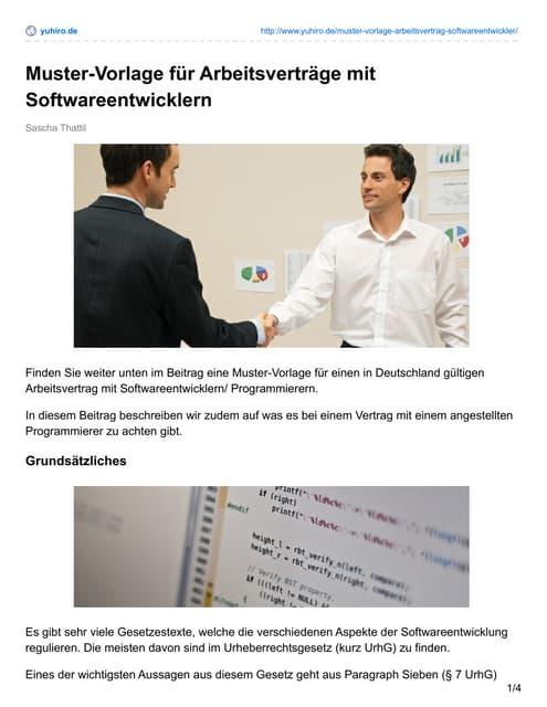 Muster für Arbeitsverträge mit Softwareentwicklern