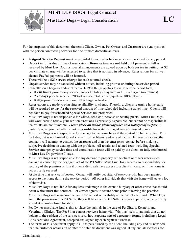 Must Luv Dogs Legal Contract Must Luv Dogs Legal Considerations