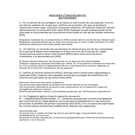 Biología PAU Andalucia. Mutaciones.