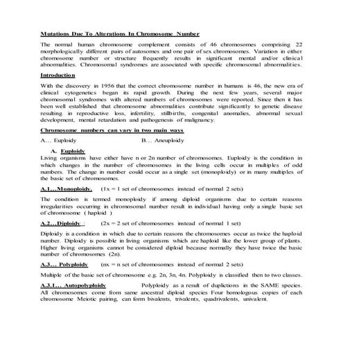 Mutations due to alterations in chromosome number