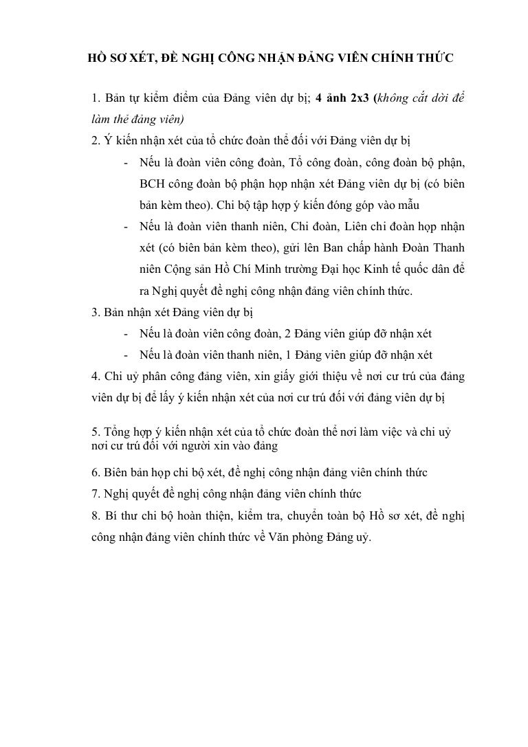 Mẫu thủ tục hồ sơ chuyển đảng chính thức - SlideShare