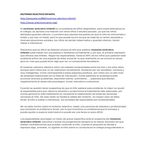 Mutismo selectivo infantil | DOCX