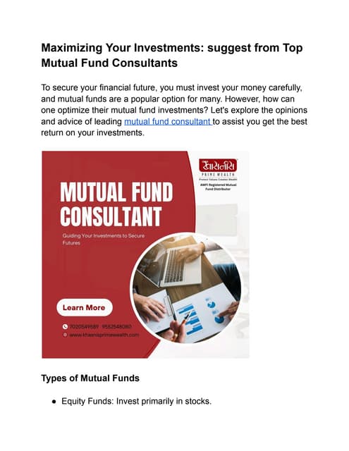 Mutual Fund Consultants - Khasnis Prime Wealth