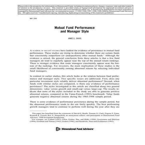 Mutual fund performance and manager style by james l. davis(11)