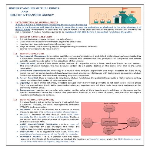Mutual funds and role of transfer agency | PDF