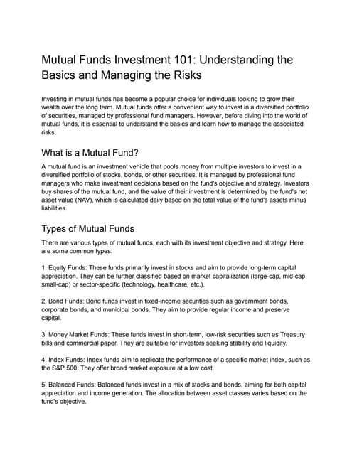 Mutual Funds Investment 101 Pdf Mutual Funds Investment 101 Pdf