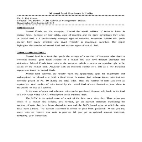 Mutual funds &amp; micro finance