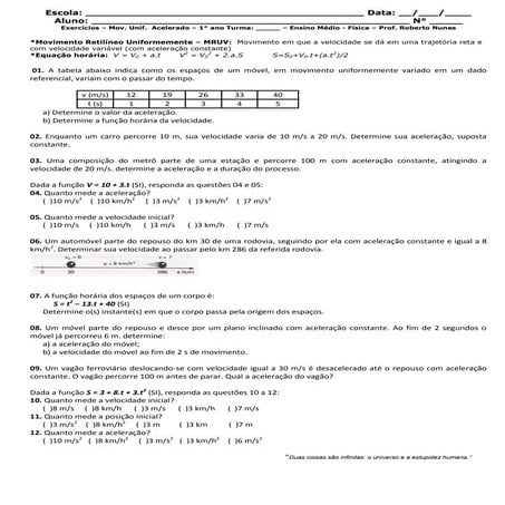 lista de exercícios de mru e mruv | PDF