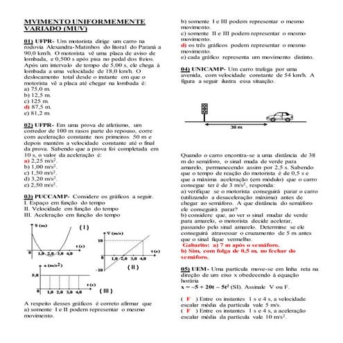 lista de exercícios de mru e mruv | PDF