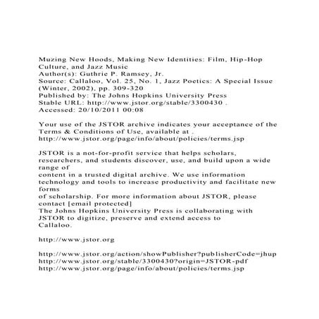 Muzing New Hoods, Making New Identities Film, Hip-Hop Culture.docx