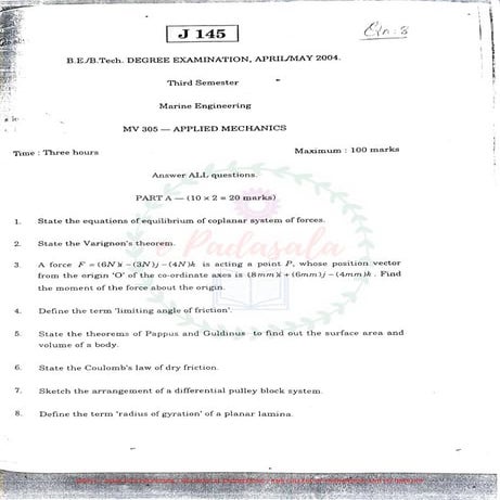 Me 25 engineering mechanics anna university april may 2009 - solved ...