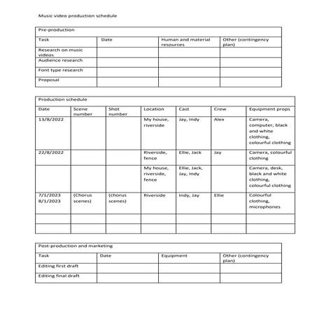 Music video production schedule | DOC