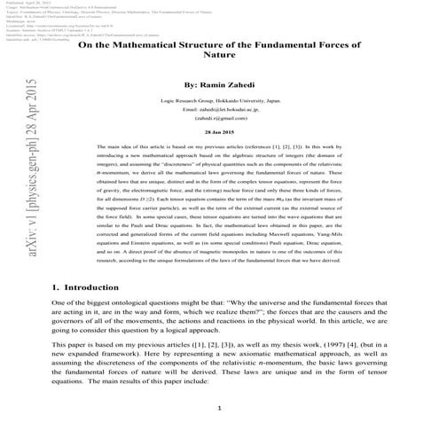 On the Mathematical Structure of the Fundamental Forces of Nature