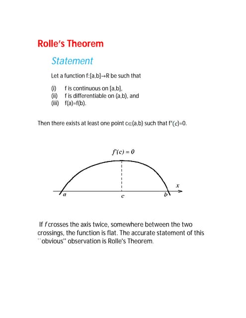 Rolle S Theorem Mean Value Theorem Rolle S Theorem Mean Value Theorem