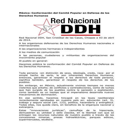 México: Conformación del Comité Popular en Defensa de los Derechos Humanos