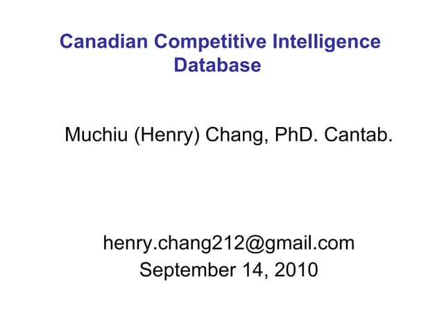 The Archived Canadian Patent Competitive Intelligence (Sept. 14, 2010)