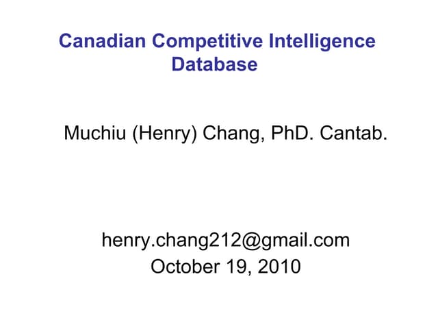 The Archived Canadian Patent Competitive Intelligence October. 19, 2010)