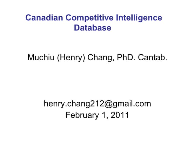 The Archived Canadian Patent Competitive Intelligence (February 1, 2011)