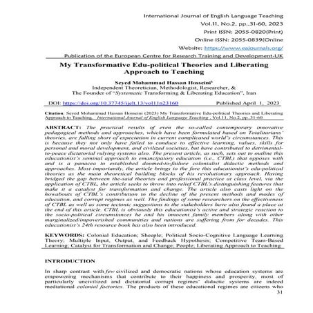 Prof. Hosseini’s Edupolitical Theories 