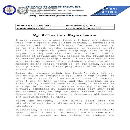 My Adlerian Experience.docx