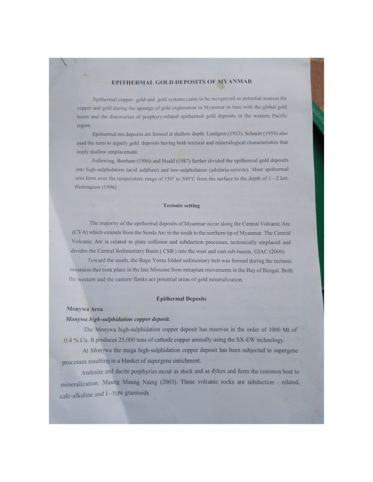 Myanmar Gold Geology Report Collection by Myo Aung Ex ...