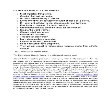 Climate change and Biodiversity 