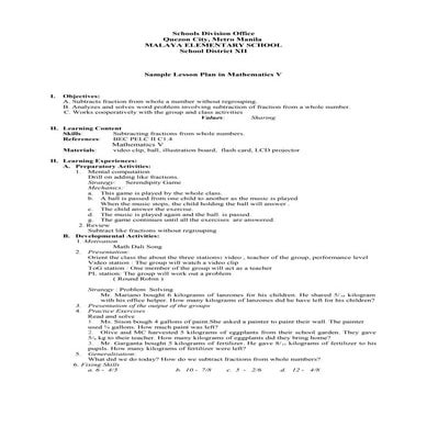 Sample Lesson Plan in Math Grade V