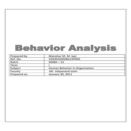 Human Behaviour in Organization - Self Assessment