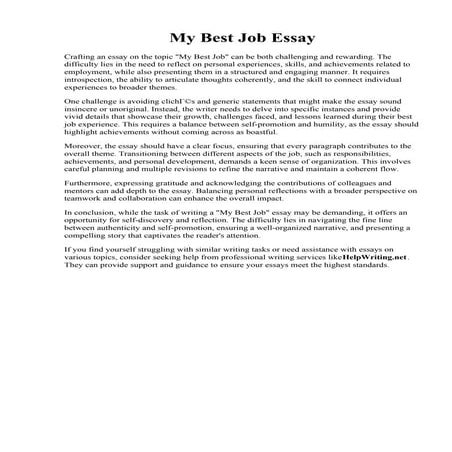 My Best Job Essay. My Future Career Essay Pdf  Sitedoct.org