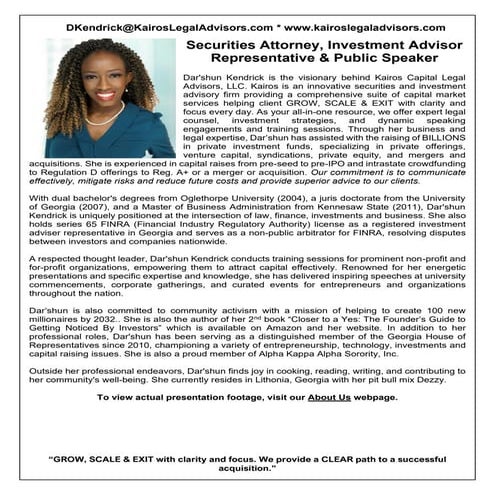 Bio, Pic and Speaker Vita for Attorney Dar'shun Kendrick