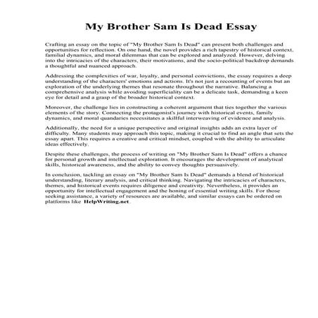My Brother Sam Is Dead Essay. Cleveland Institute of Art | PDF