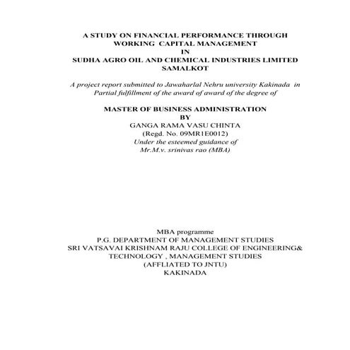 working capital management project