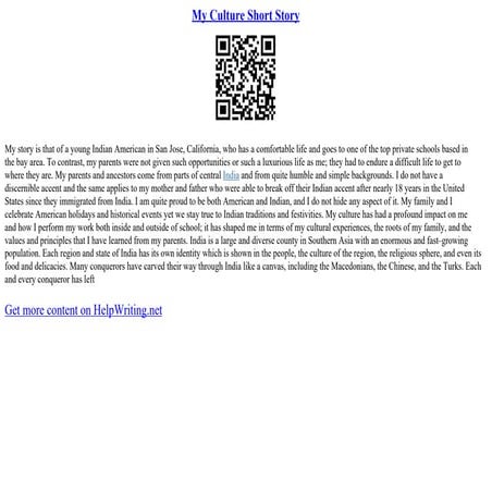 My Culture Short Story