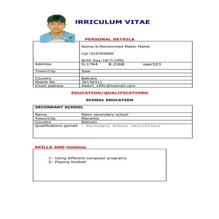 My Cv2 | DOC | Professional School | Postgraduate Education