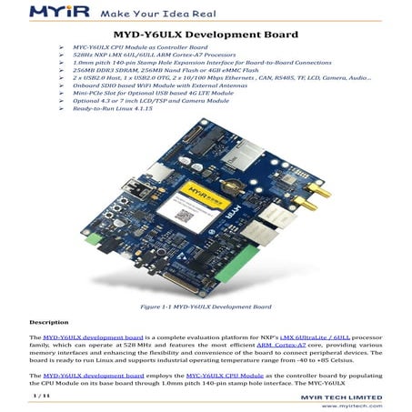 MYD-Y6ULX Development Board for i.MX 6UL/6ULL ARM Cortex-A7 Processors