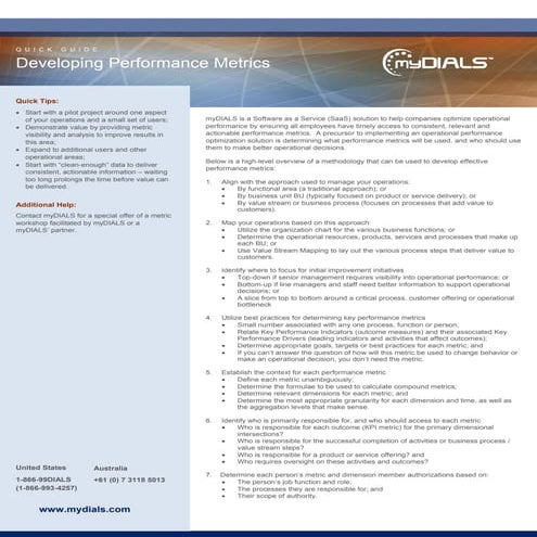 myDIALS Metrics Quick Guide: Developing Performance Metrics