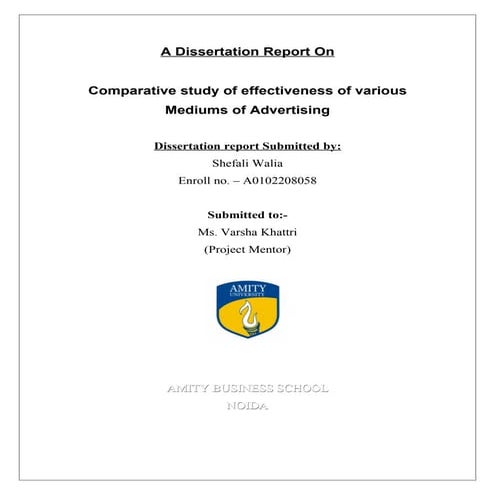 Comparative Study of Effectiveness of various mediums of Advertising | DOC