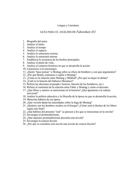 Guia De Lectura Fahrenheit 451