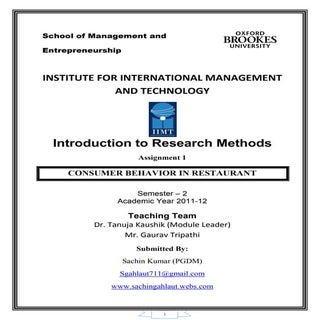 CONSUMER BEHAVIOR IN RESTAURANT