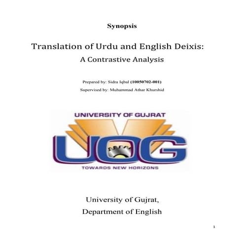 A Contrastive Analysis of Urdu and English deixis.